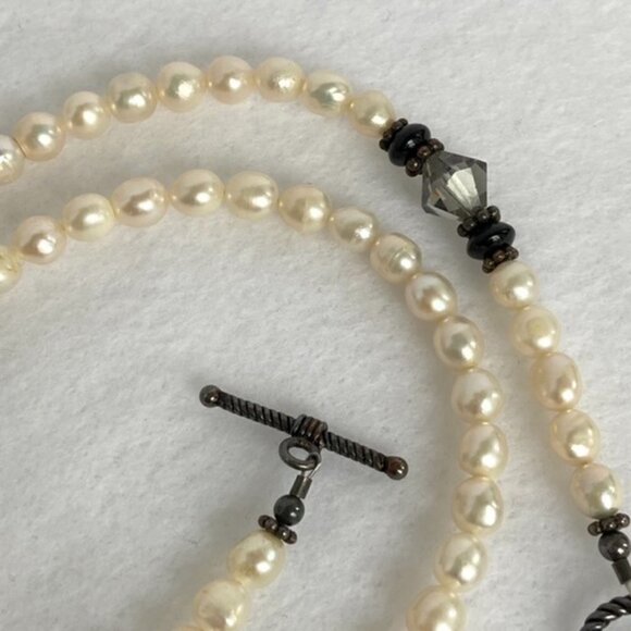 Pearl 18" Sterling Silver Front Rope Toggle Necklace Black Nephrite Jade Pendant - Picture 12 of 16